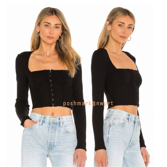 JONATHAN SIMKHAI Shay Black Bustier Ribbed Crop Top Shirt Blouse S Small - Picture 12 of 12
